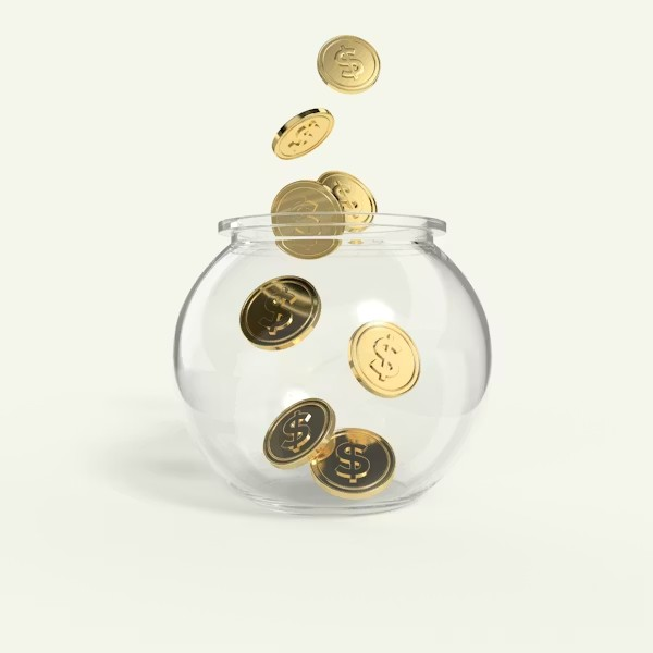 Coins falling into a glass jar, representing distributed returns